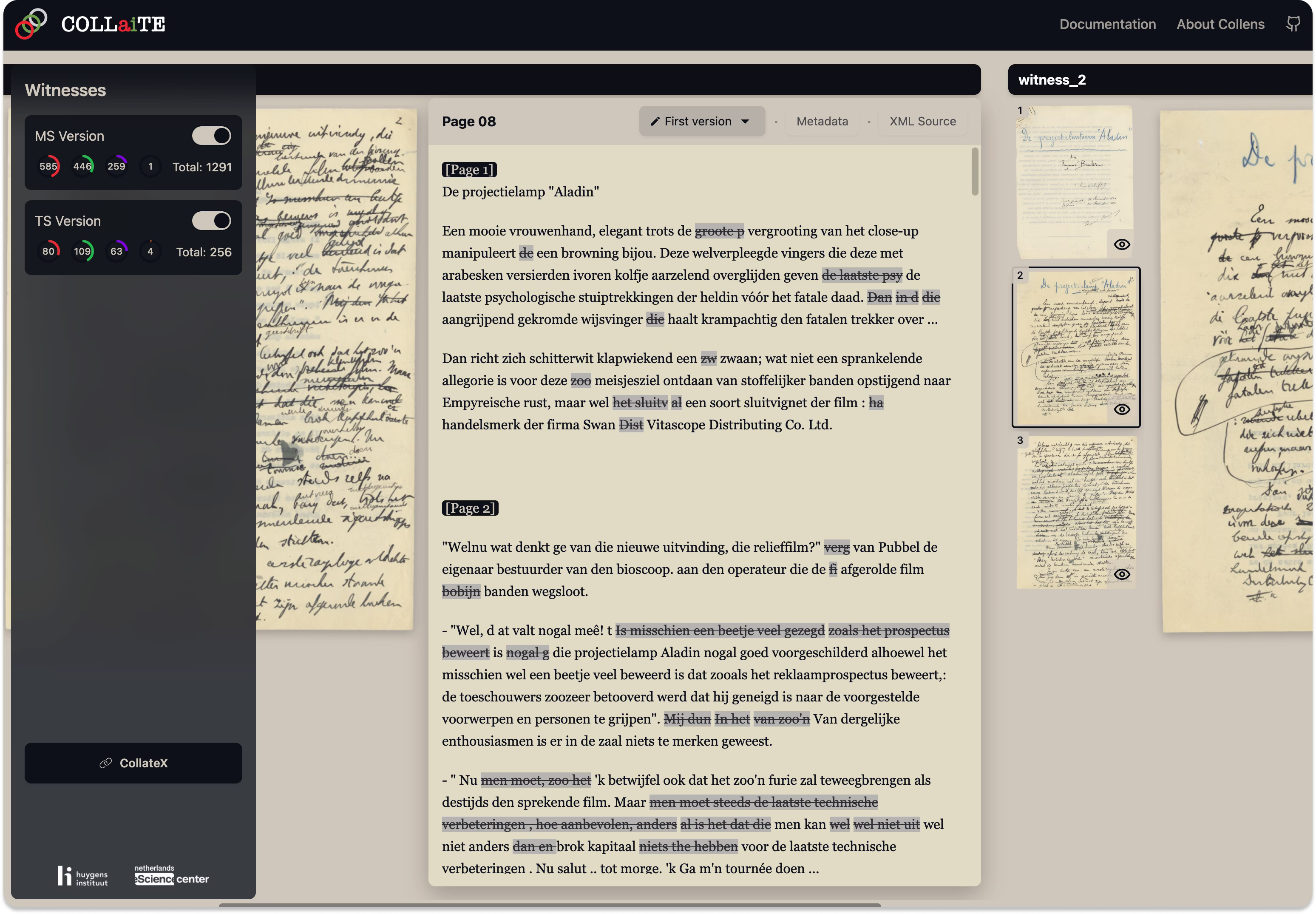 Side-by-side manuscript variant analysis