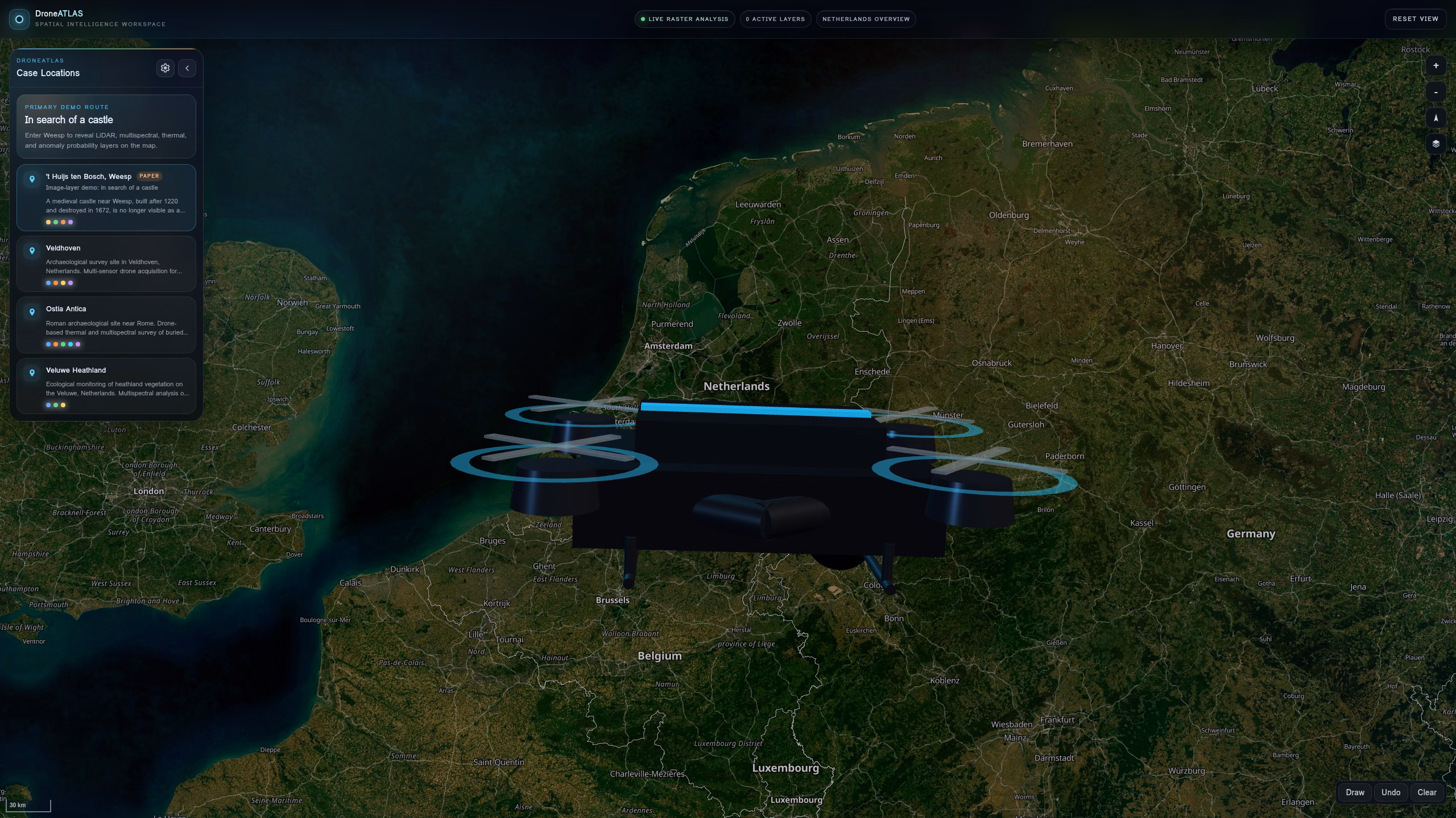 Netherlands case-location overview with 3D drone