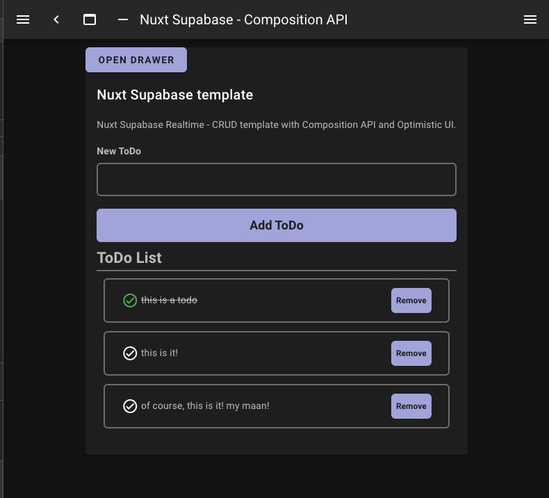 Nuxt and Supabase project interface